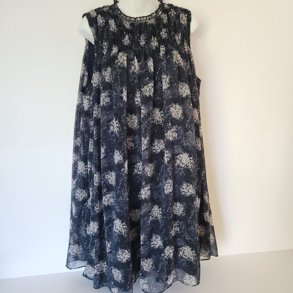Floral Dress Sleeveless Black & Beige Summer Casual Smocked Midi Sundress Women‎